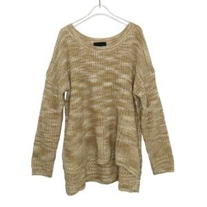 Anthropologie Harlowe & Graham Tan Crewneck High Low Knit Sweater Medium